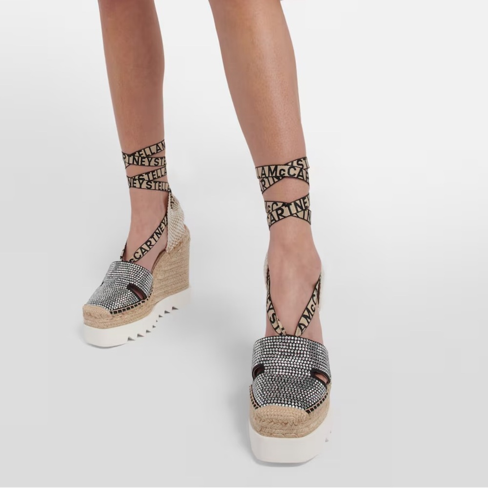 Stella McCartney Embellished Black and White Espadrille Wedges